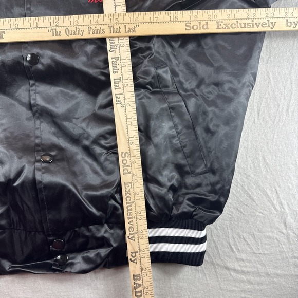 Vintage West Ark Satin Bomber Jacket Mens L Black Snap Embroidered Made in USA - Picture 3 of 7